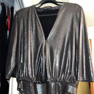 silver liquid fabric blouse bodysuit